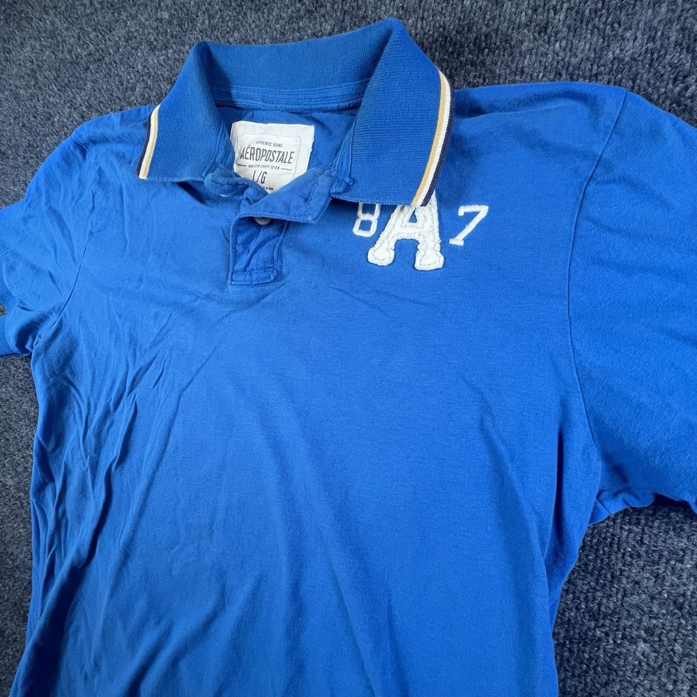 Aeropostale A87 Polo Shirt‎ Men's L Blue Short Sleeve Collared Casual Preppy